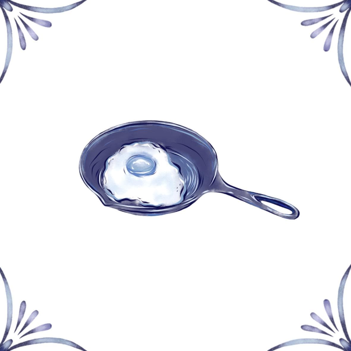 Delft Blue Ceramic Tile- Fried Egg︱Bathroom Tile, Splashback, Kitchen Tiles, Modern Dutch Style