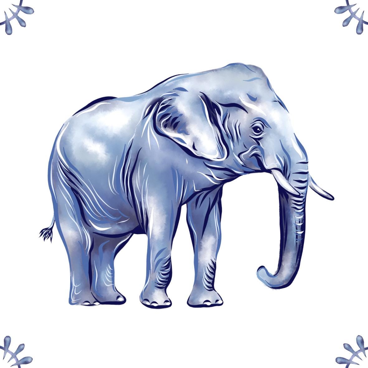 Delft Blue Ceramic Tile- Asian Elephant︱Bathroom Tile, Splashback, Kitchen Tiles, Modern Dutch Style