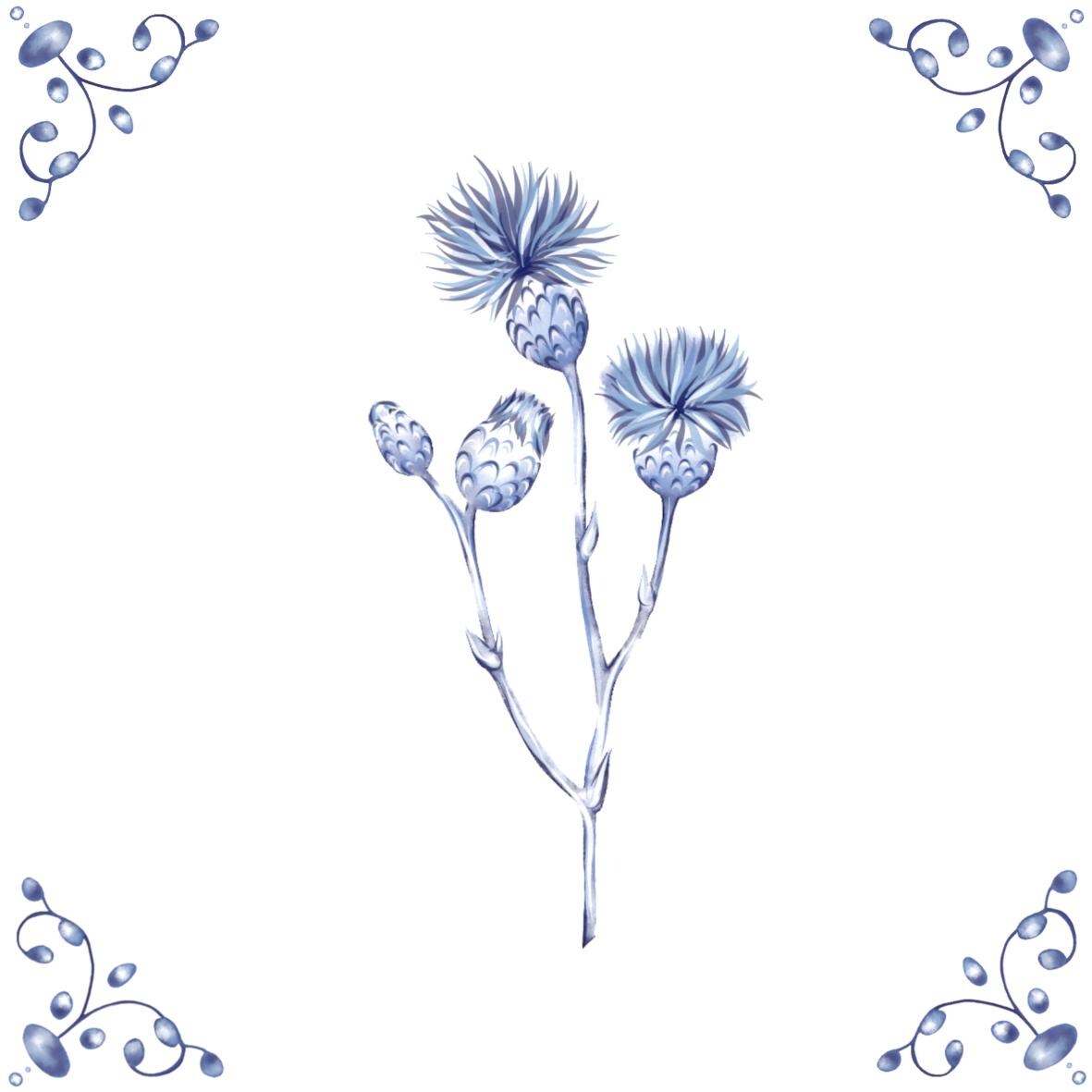 Delft Blue Ceramic Tile- Thistle︱Bathroom Tile, Splashback, Kitchen Tiles, Modern Dutch Style