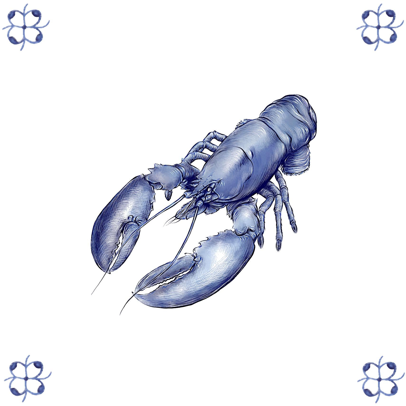 Delft Blue Ceramic Tile- Lobster︱Bathroom Tile, Splashback, Kitchen Tiles, Modern Dutch Style