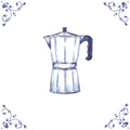Delft Blue Ceramic Tile- Mocha Pot / Espresso Maker︱Bathroom Tile, Splashback, Kitchen Tiles, Modern Dutch Style