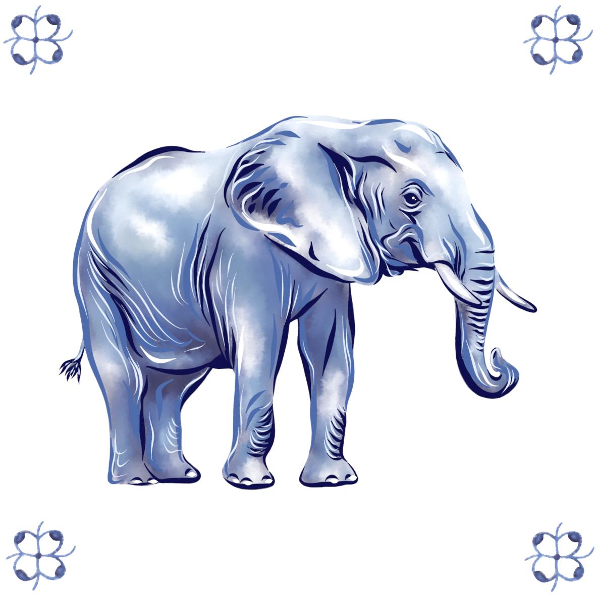 Delft Blue Ceramic Tile- African Elephant︱Bathroom Tile, Splashback, Kitchen Tiles, Modern Dutch Style