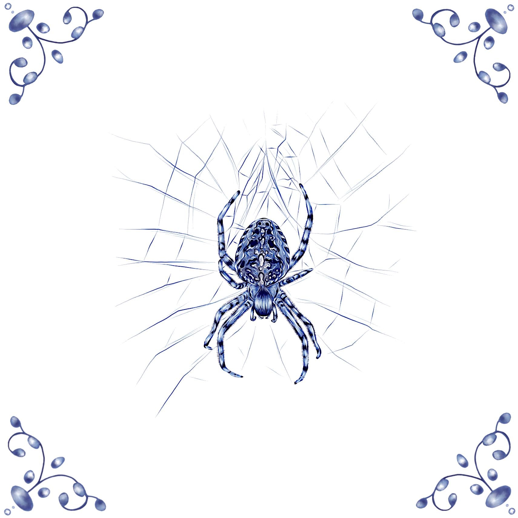 Delft Blue Ceramic Tile- Garden Spider︱Bathroom Tile, Splashback, Kitchen Tiles, Modern Dutch Style