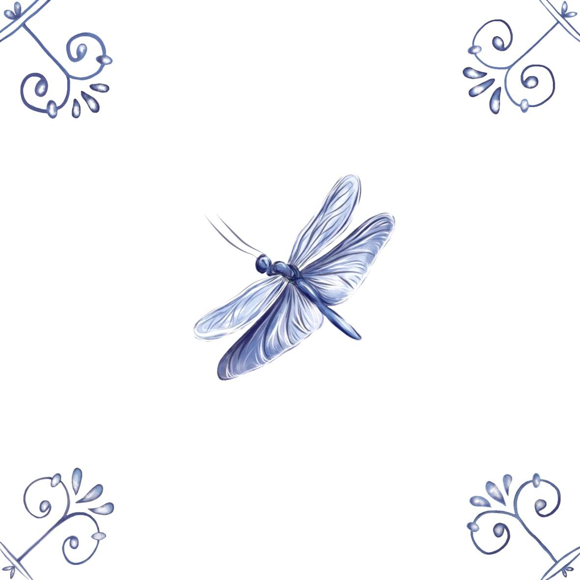 Delft Blue Ceramic Tile- Dragonfly︱Bathroom Tile, Splashback, Kitchen Tiles, Modern Dutch Style
