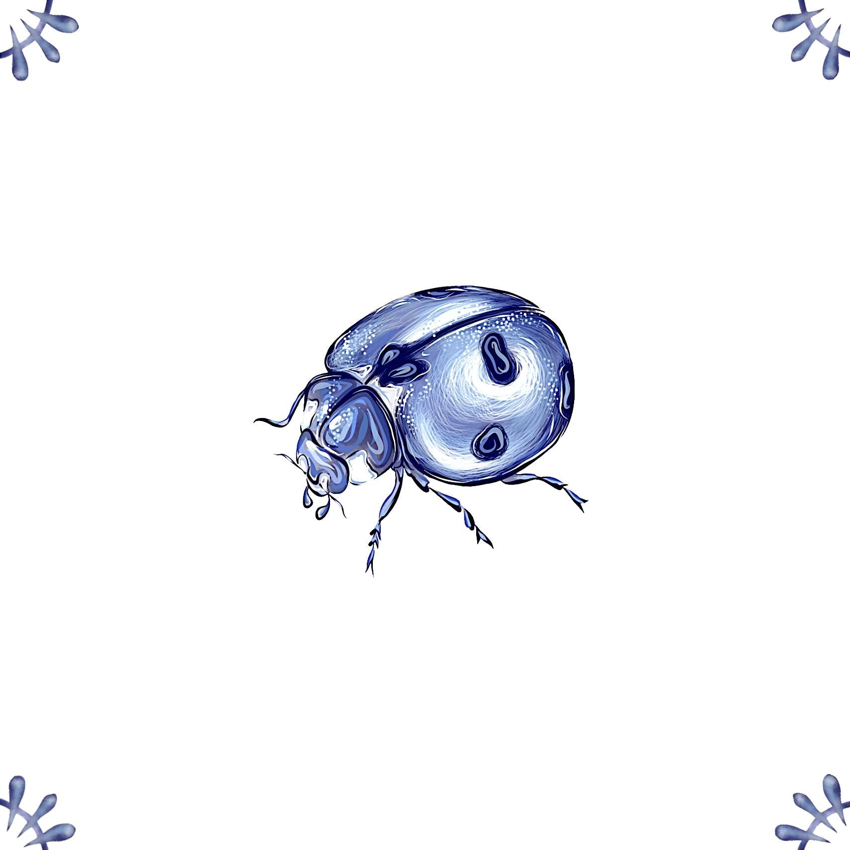 Delft Blue Ceramic Tile- Detailed Ladybird︱Bathroom Tile, Splashback, Kitchen Tiles, Modern Dutch Style