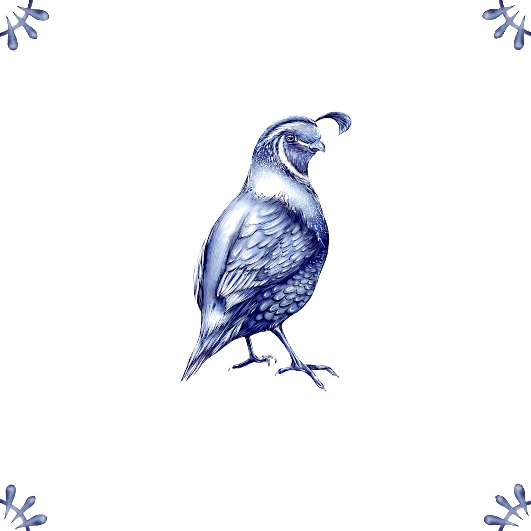 Delft Blue Ceramic Tile- Quail︱Bathroom Tile, Splashback, Kitchen Tiles, Modern Dutch Style
