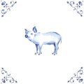 Delft Blue Ceramic Tile- Pig︱Bathroom Tile, Splashback, Kitchen Tiles, Modern Dutch Style