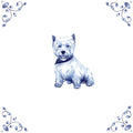 Delft Blue Ceramic Tile- West Highland Terrier Dog / Westie︱Bathroom Tile, Splashback, Kitchen Tiles, Modern Dutch Style