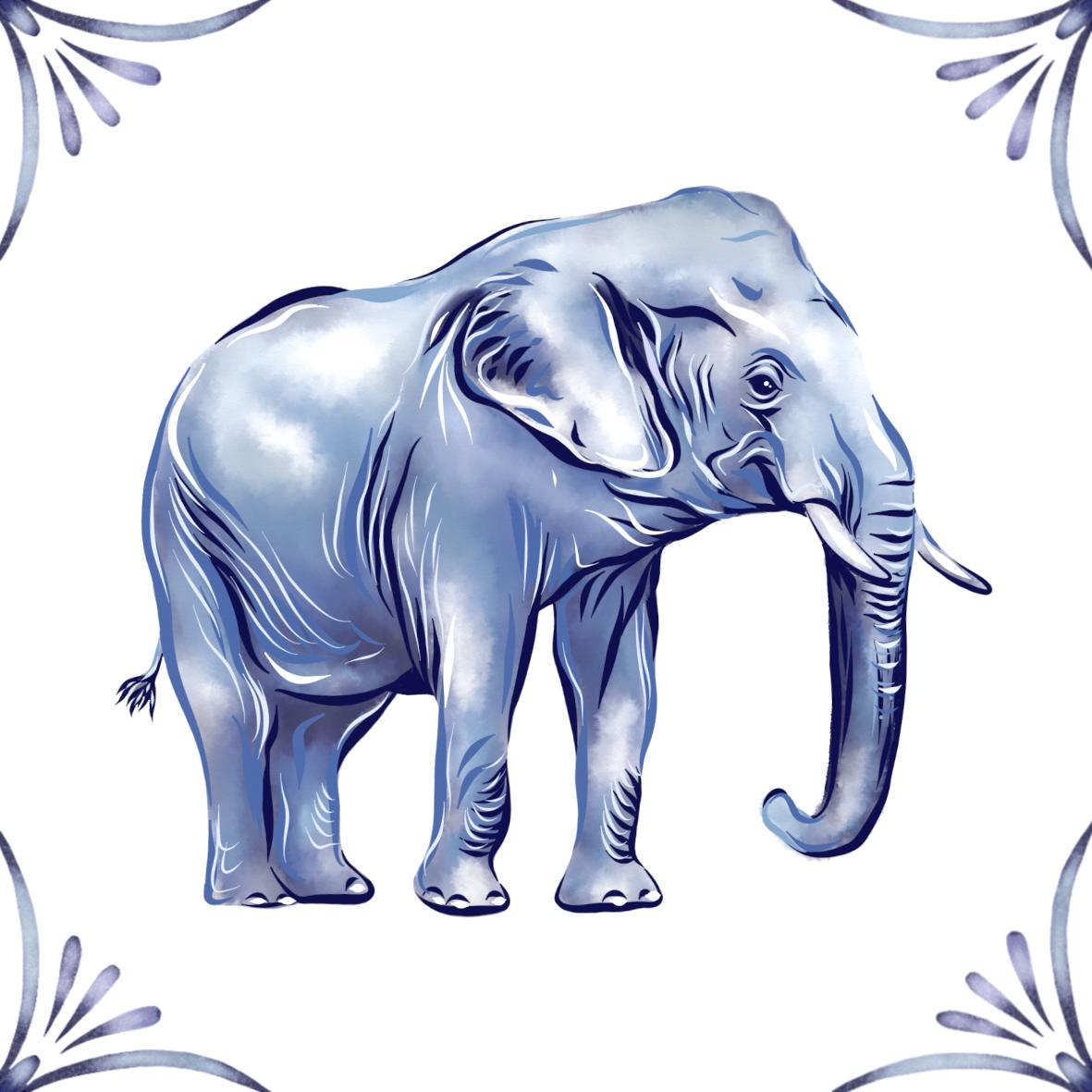 Delft Blue Ceramic Tile- Asian Elephant︱Bathroom Tile, Splashback, Kitchen Tiles, Modern Dutch Style