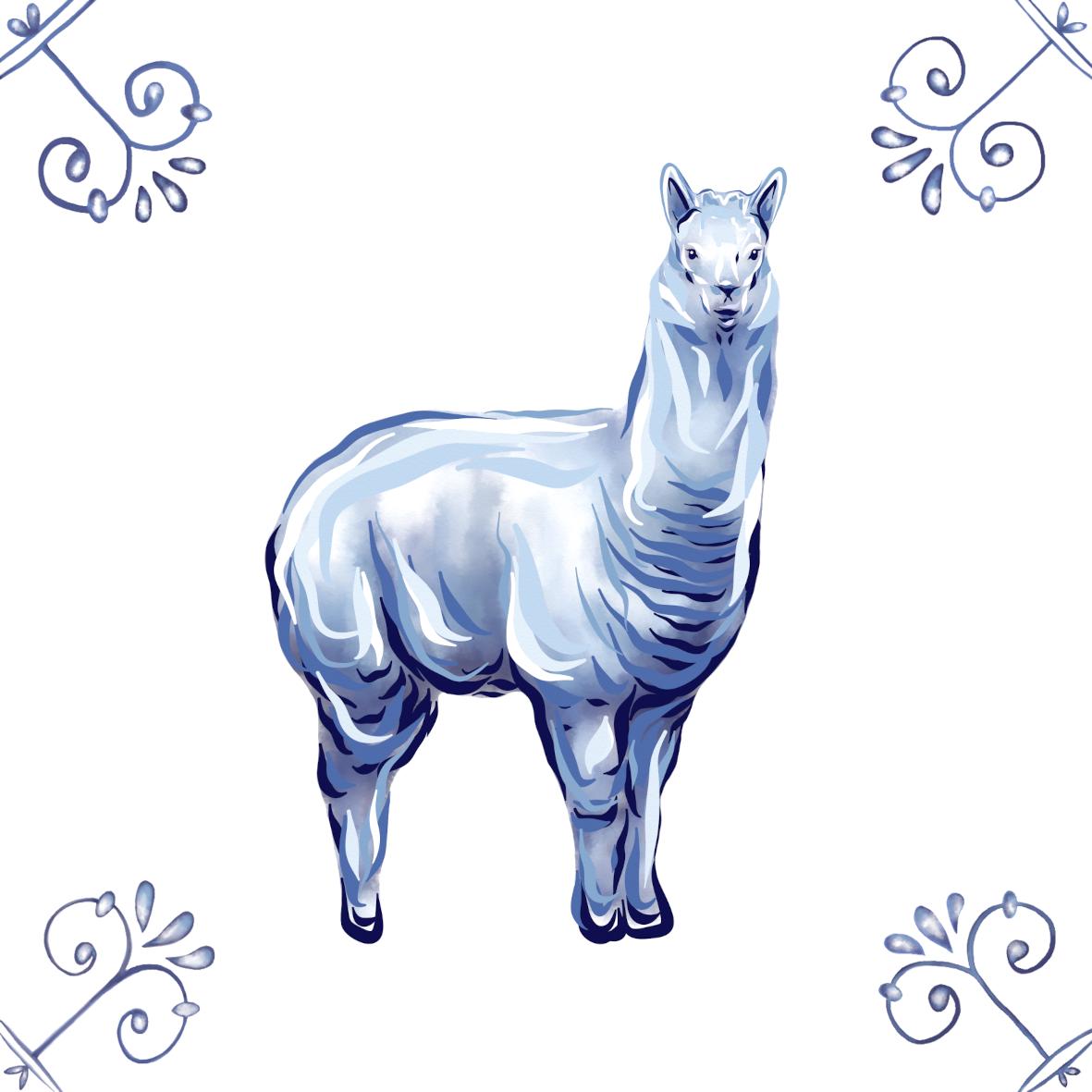 Delft Blue Ceramic Tile- Alpaca / Lllama︱Bathroom Tile, Splashback, Kitchen Tiles, Modern Dutch Style