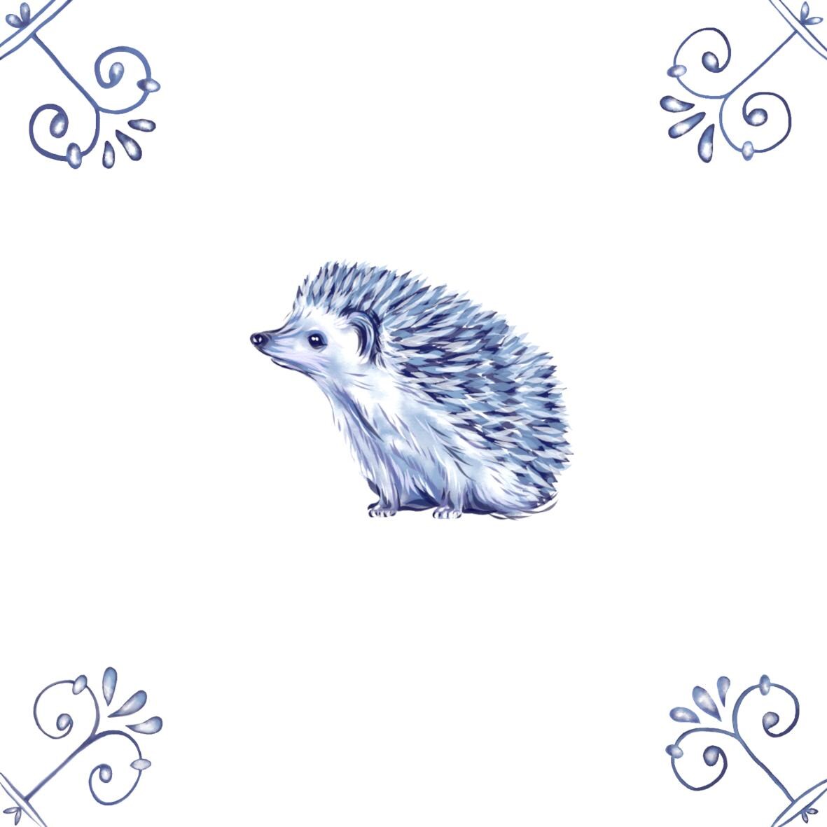 Delft Blue Ceramic Tile- Hedgehog︱Bathroom Tile, Splashback, Kitchen Tiles, Modern Dutch Style