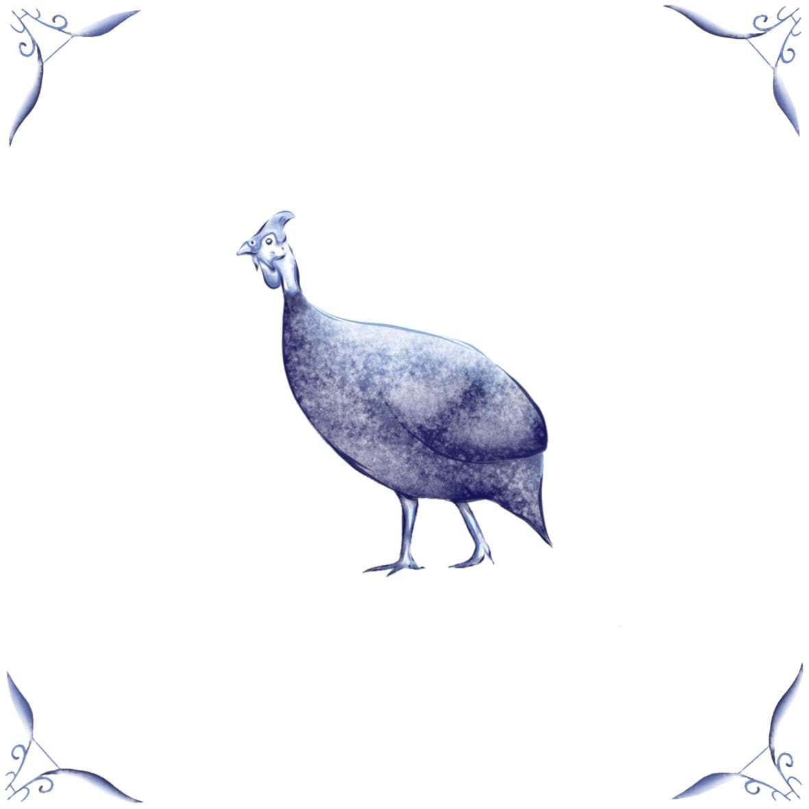 Delft Blue Ceramic Tile- Guinea Fowl︱Bathroom Tile, Splashback, Kitchen Tiles, Modern Dutch Style