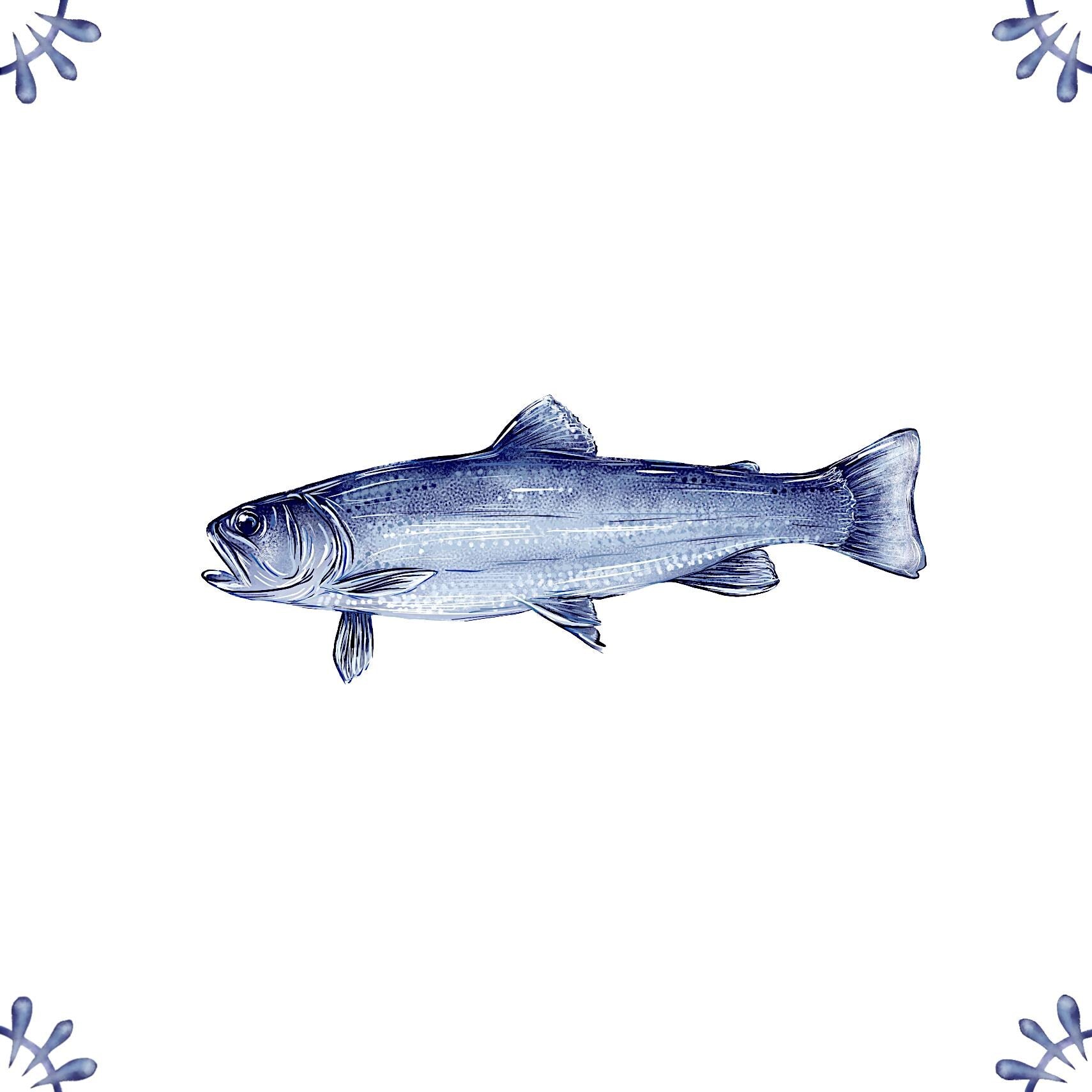 Delft Blue Ceramic Tile- Brook Trout︱Bathroom Tile, Splashback, Kitchen Tiles, Modern Dutch Style