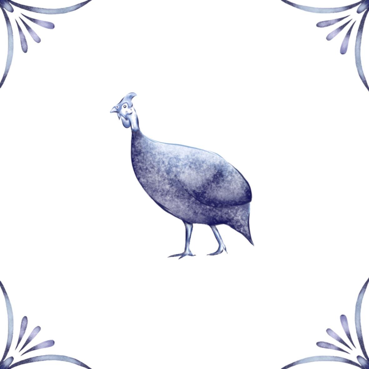 Delft Blue Ceramic Tile- Guinea Fowl︱Bathroom Tile, Splashback, Kitchen Tiles, Modern Dutch Style