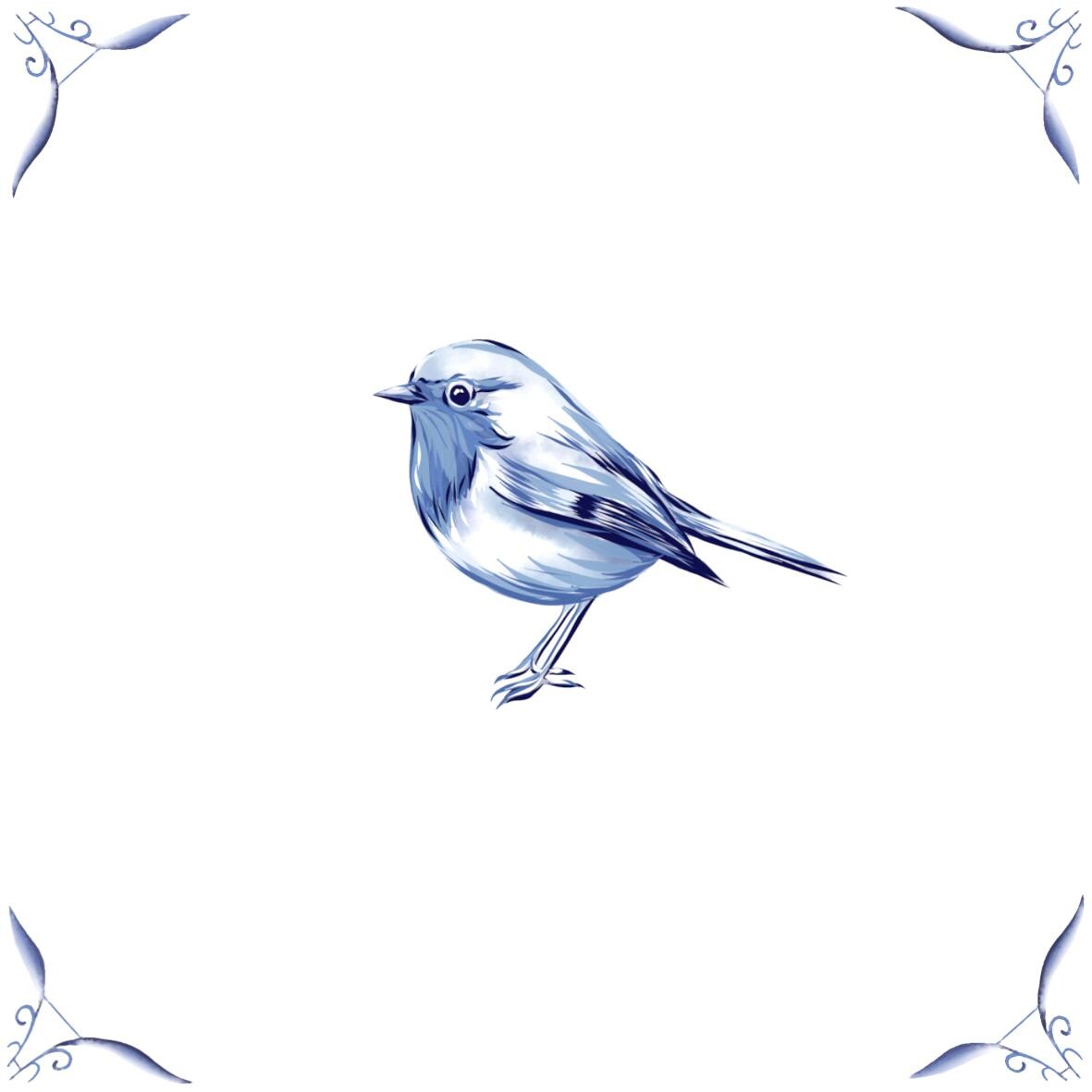 Delft Blue Ceramic Tile- Robin︱Bathroom Tile, Splashback, Kitchen Tiles, Modern Dutch Style