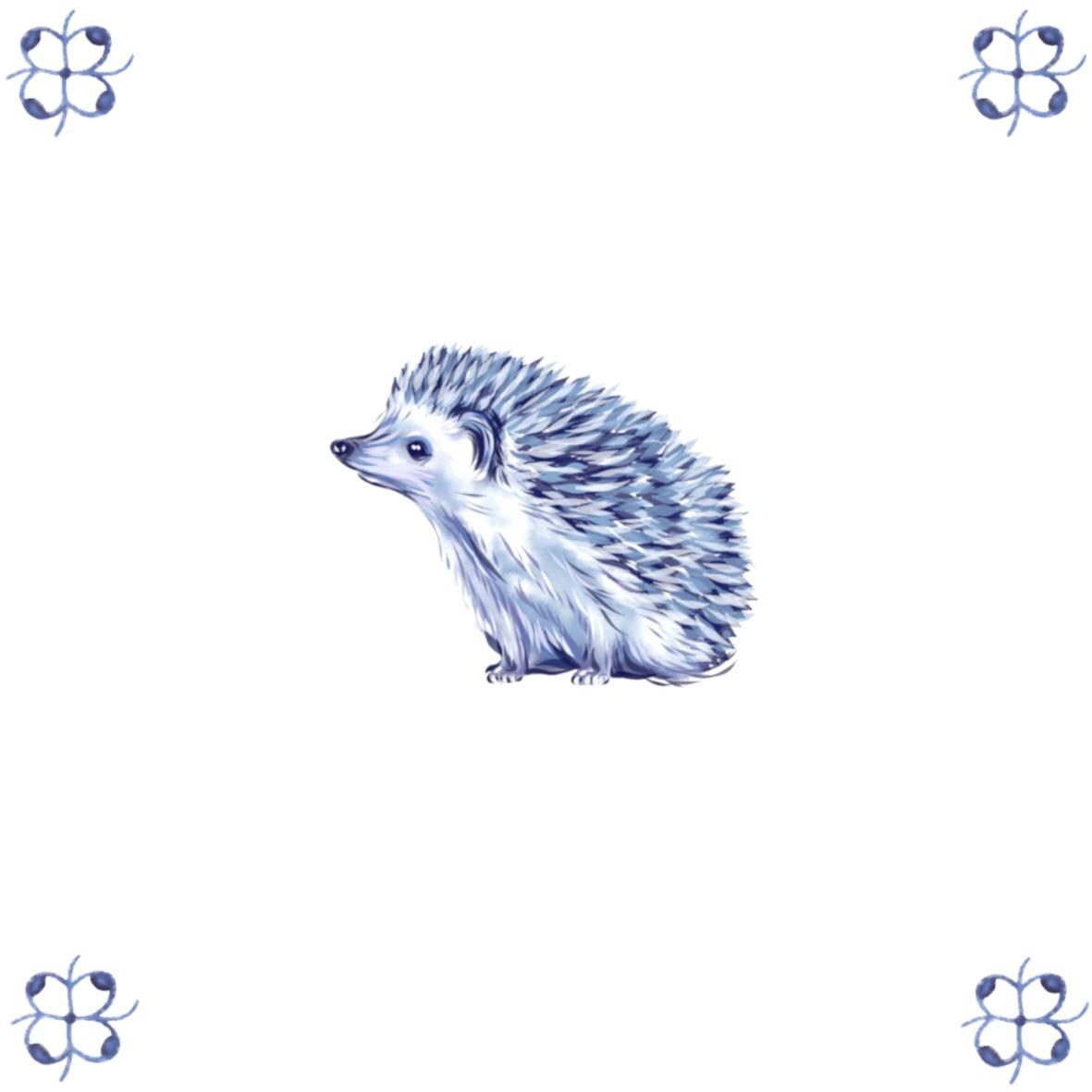 Delft Blue Ceramic Tile- Hedgehog︱Bathroom Tile, Splashback, Kitchen Tiles, Modern Dutch Style