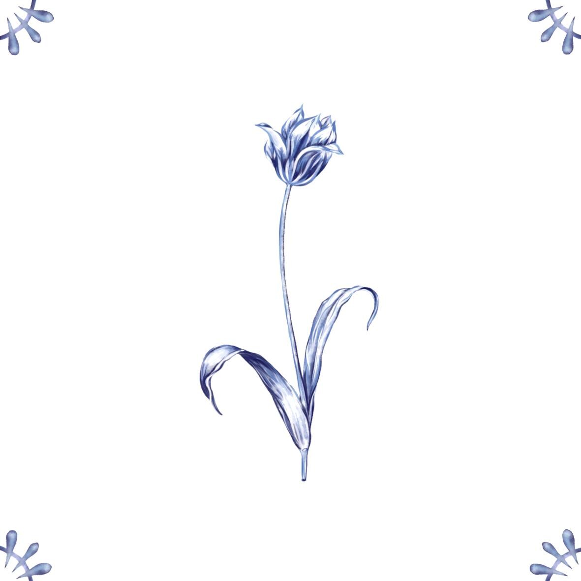 Delft Blue Ceramic Tile- Tulip︱Bathroom Tile, Splashback, Kitchen Tiles, Modern Dutch Style