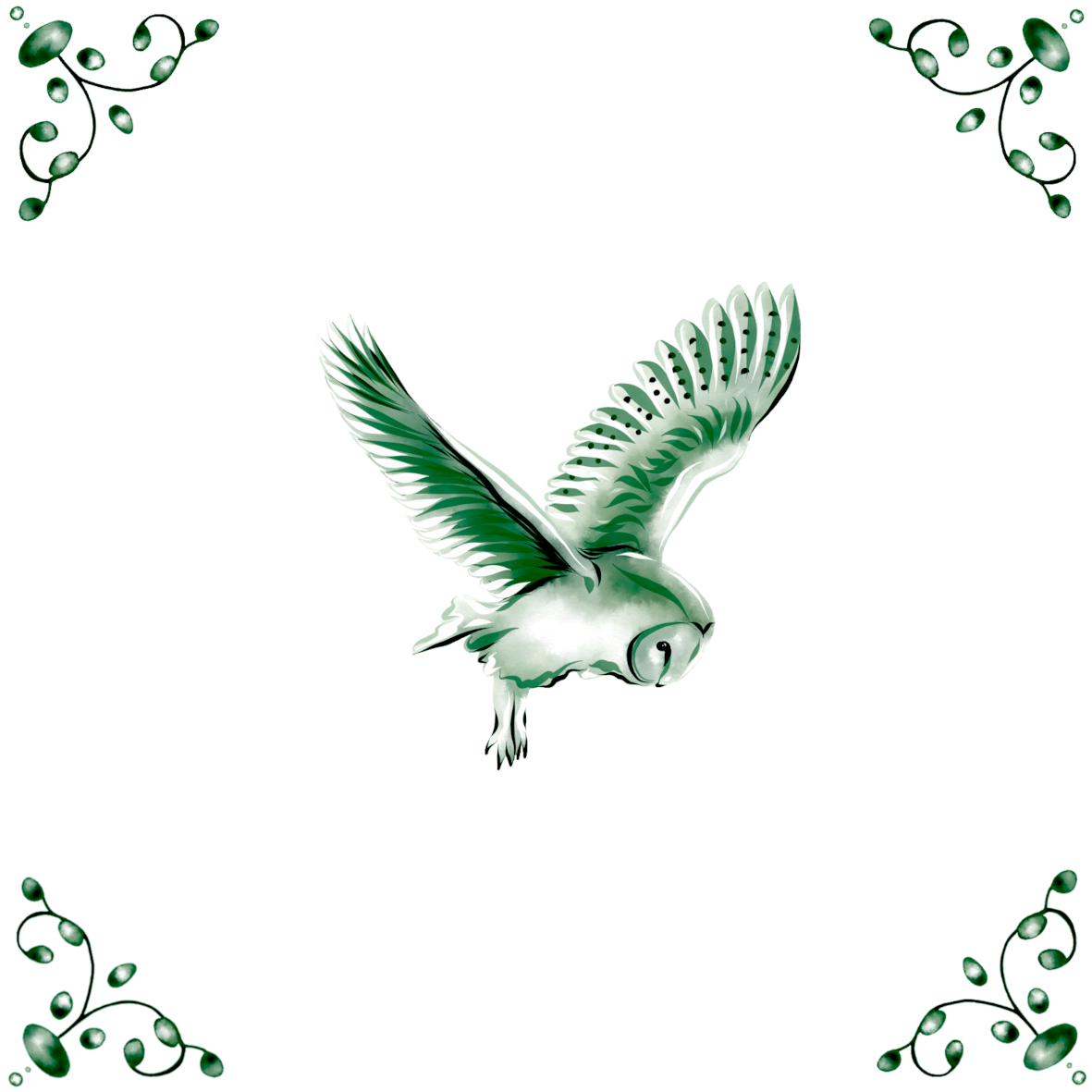 Delft Blue Ceramic Tile- Barn Owl︱Bathroom Tile, Splashback, Kitchen Tiles, Modern Dutch Style