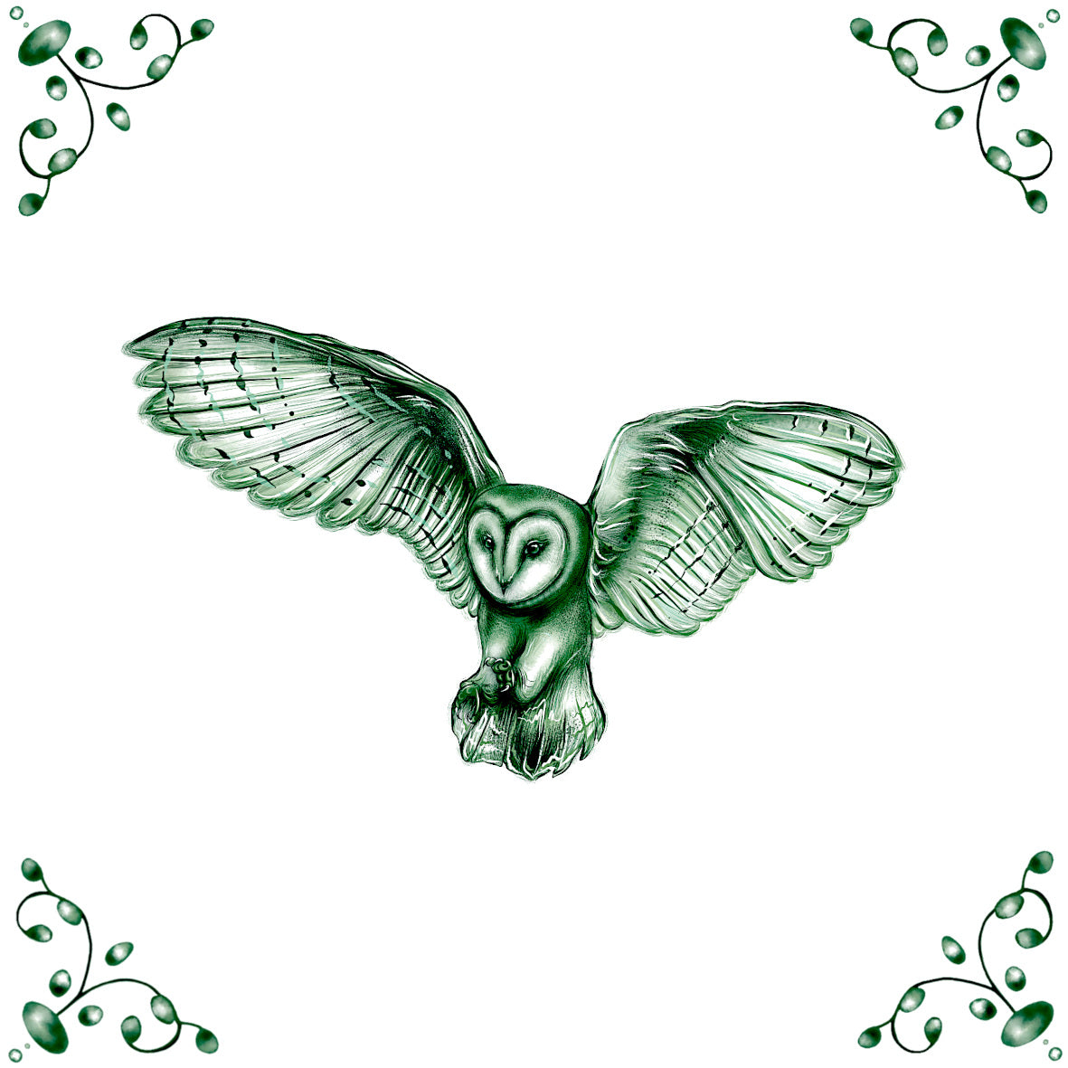 Delft Blue Detailed Barn Owl Ceramic Tile – Dutch Style Kitchen Decor