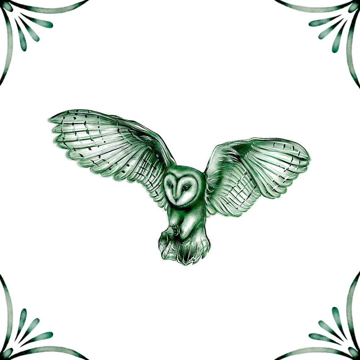 Delft Blue Detailed Barn Owl Ceramic Tile – Dutch Style Kitchen Decor