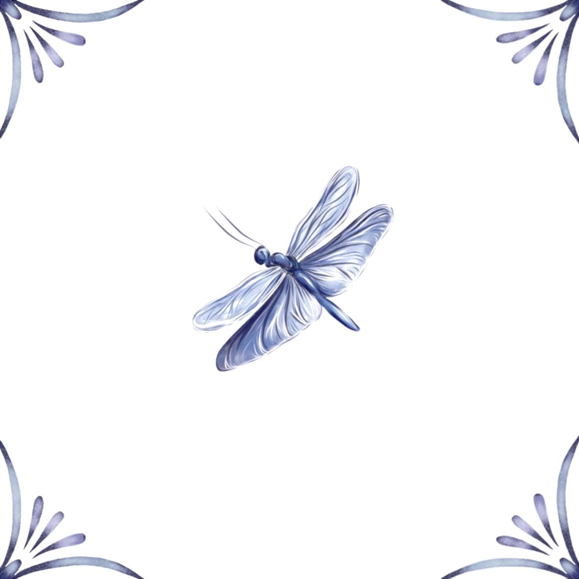Delft Blue Ceramic Tile- Dragonfly︱Bathroom Tile, Splashback, Kitchen Tiles, Modern Dutch Style