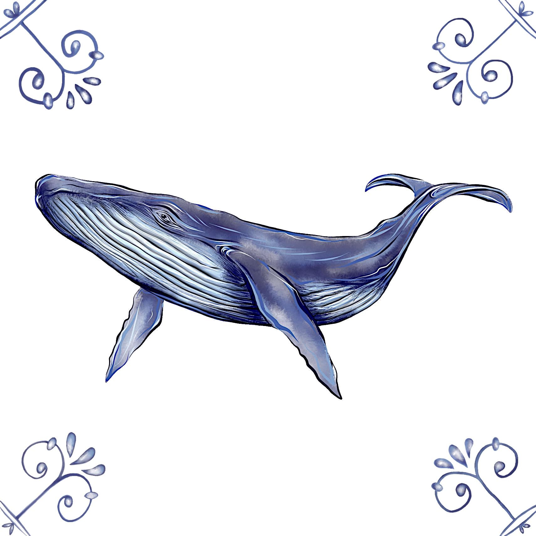 Delft Blue Ceramic Tile- Blue Whale︱Bathroom Tile, Splashback, Kitchen Tiles, Modern Dutch Style