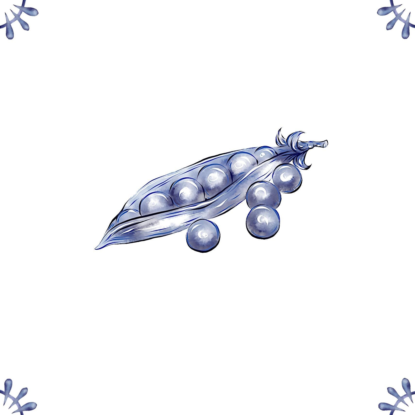 Delft Blue Ceramic Tile- Pea Pod︱Bathroom Tile, Splashback, Kitchen Tiles, Modern Dutch Style