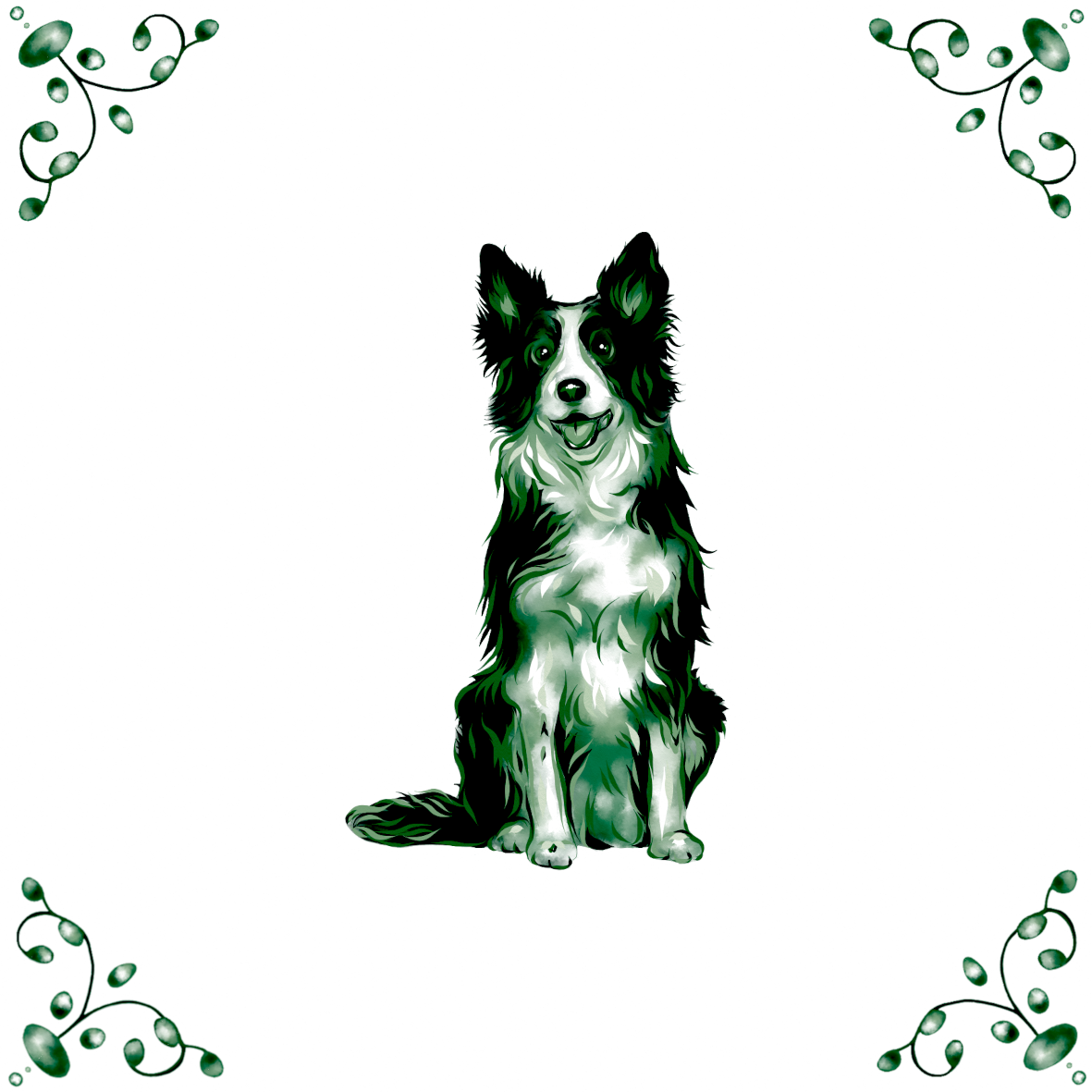 Delft Blue Ceramic Tile- Border Collie Dog︱Bathroom Tile, Splashback, Kitchen Tiles, Modern Dutch Style