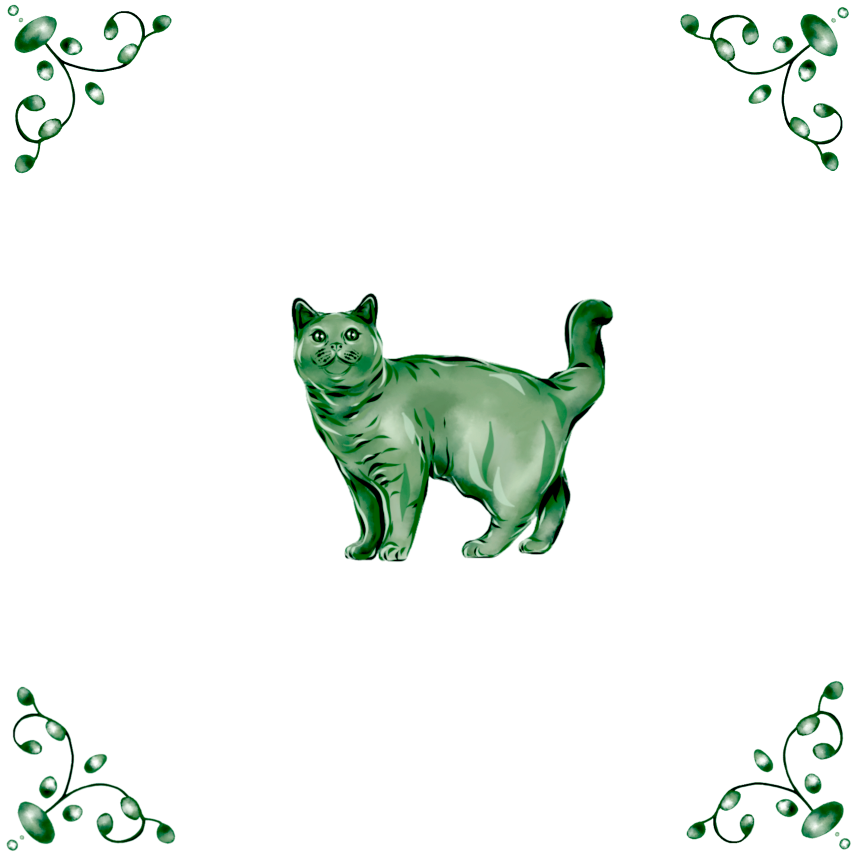 Delft Blue Ceramic Tile- British Shorthair Cat︱Bathroom Tile, Splashback, Kitchen Tiles, Modern Dutch Style