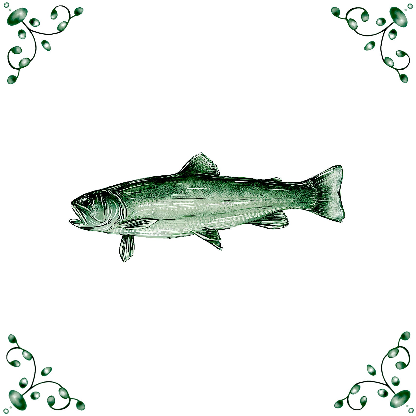 Delft Blue Ceramic Tile- Brook Trout︱Bathroom Tile, Splashback, Kitchen Tiles, Modern Dutch Style