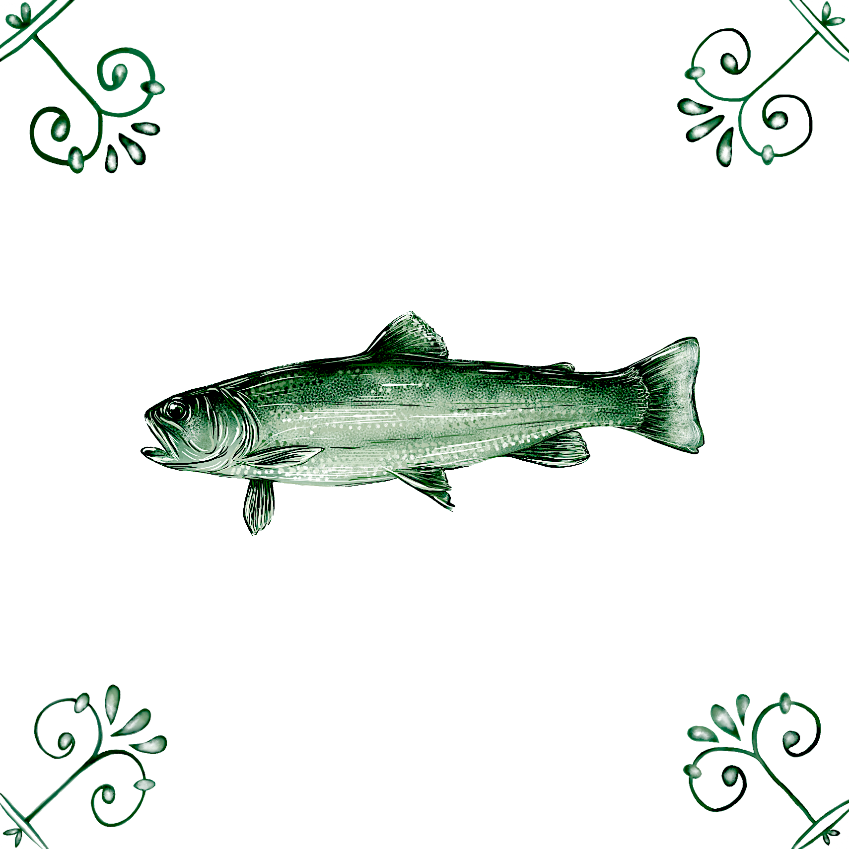 Delft Blue Ceramic Tile- Brook Trout︱Bathroom Tile, Splashback, Kitchen Tiles, Modern Dutch Style
