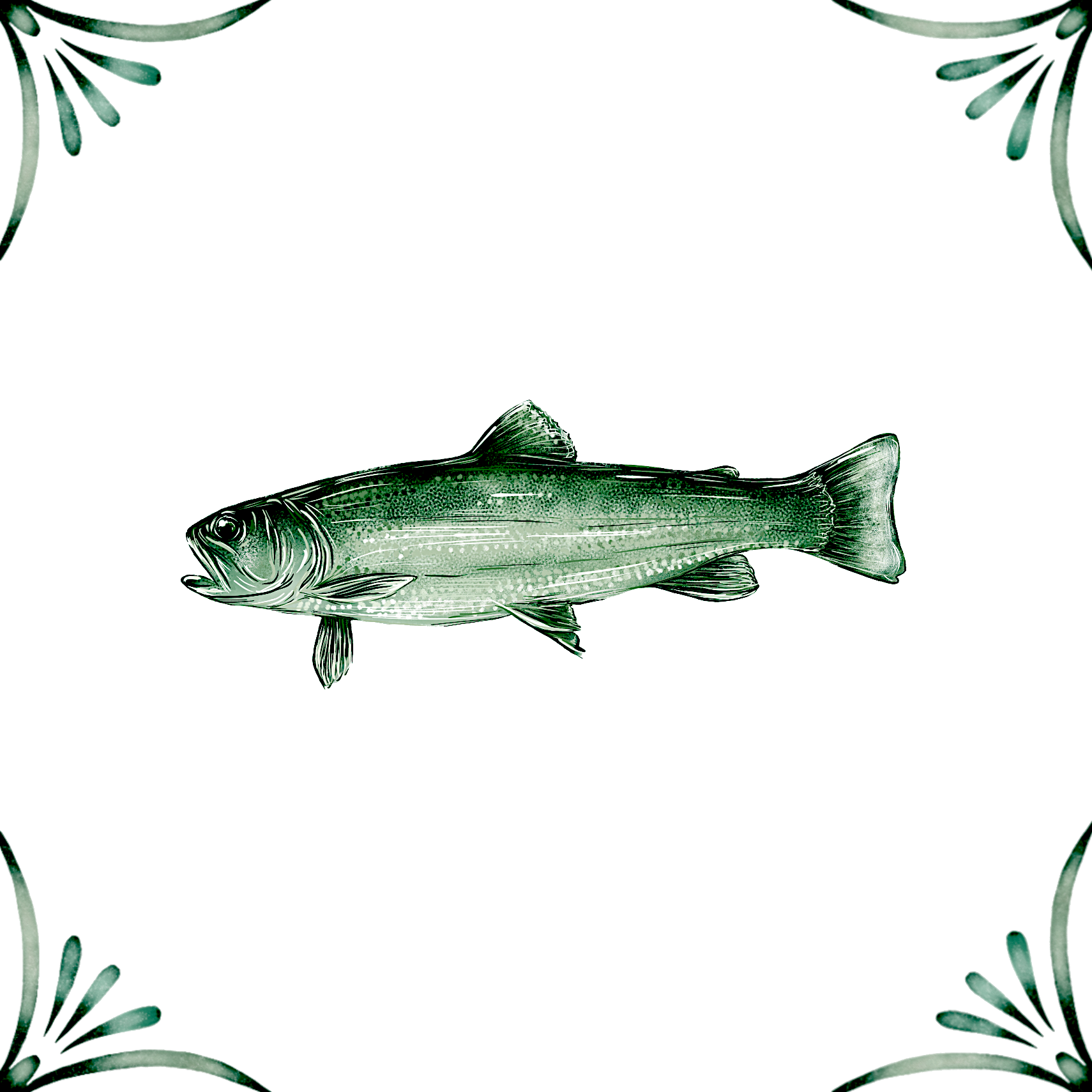 Delft Blue Ceramic Tile- Brook Trout︱Bathroom Tile, Splashback, Kitchen Tiles, Modern Dutch Style