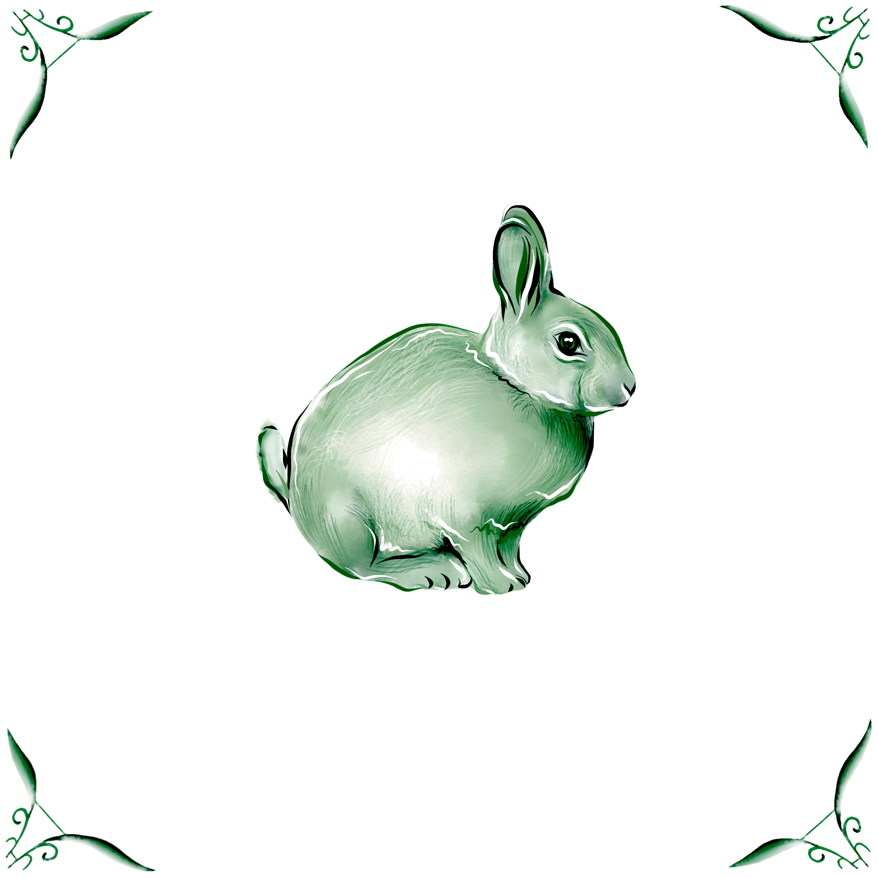 Delft Blue Ceramic Tile- Bunny Rabbit︱Bathroom Tile, Splashback, Kitchen Tiles, Modern Dutch Style