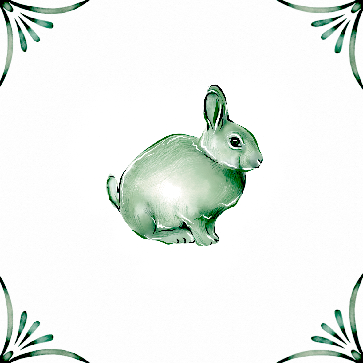 Delft Blue Ceramic Tile- Bunny Rabbit︱Bathroom Tile, Splashback, Kitchen Tiles, Modern Dutch Style