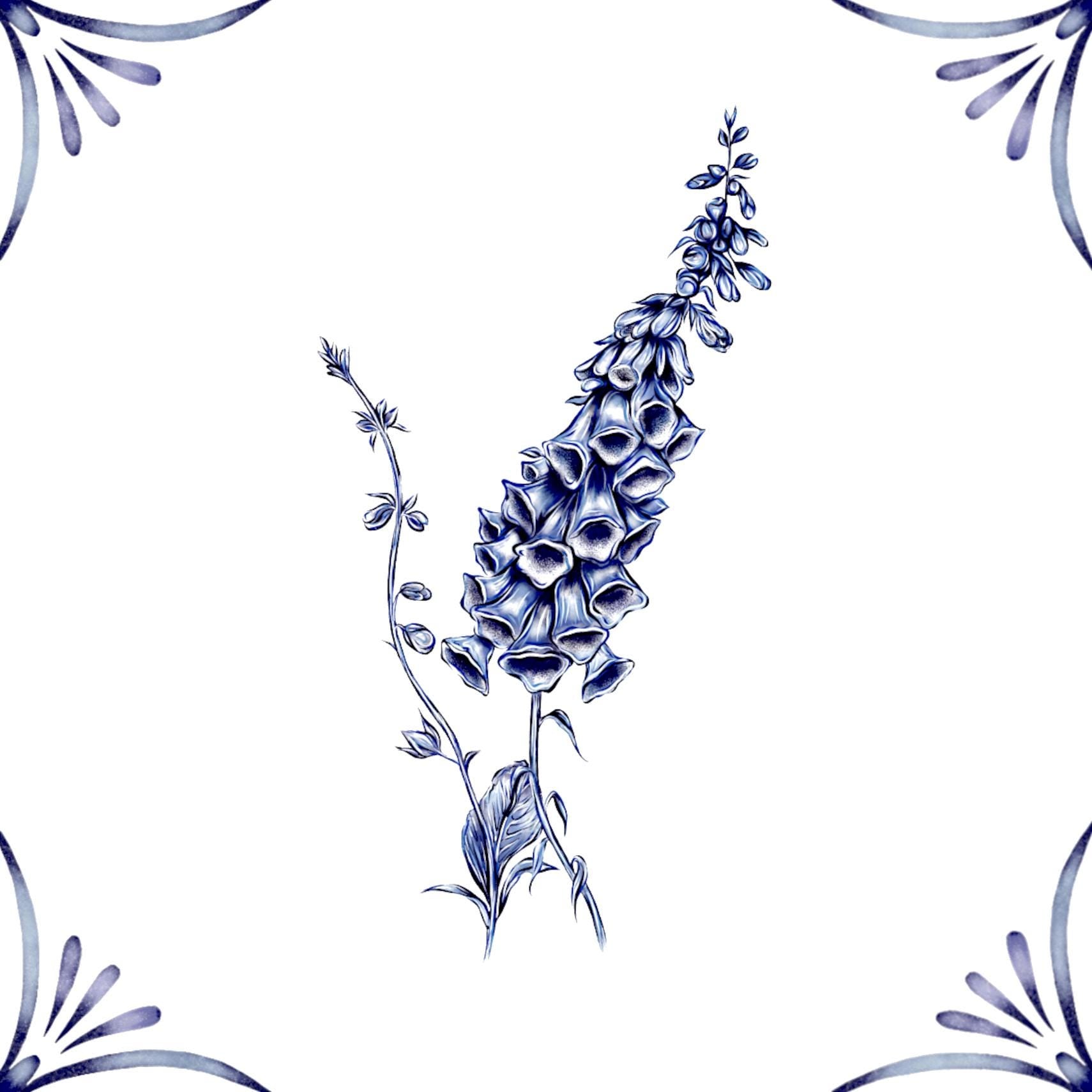 Delft Blue Ceramic Tile- Delphinium︱Bathroom Tile, Splashback, Kitchen Tiles, Modern Dutch Style