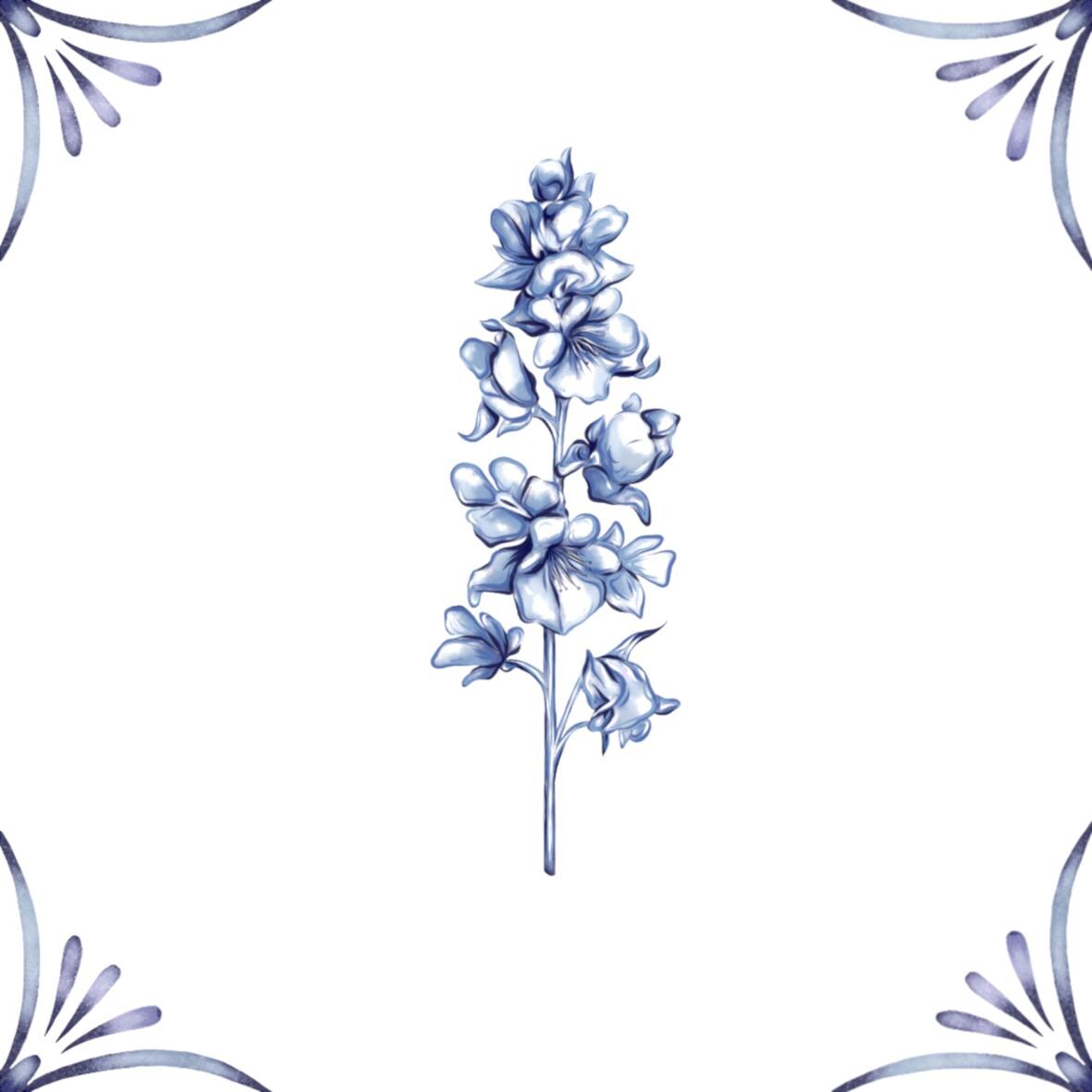 Delft Blue Ceramic Tile- Larkspur︱Bathroom Tile, Splashback, Kitchen Tiles, Modern Dutch Style