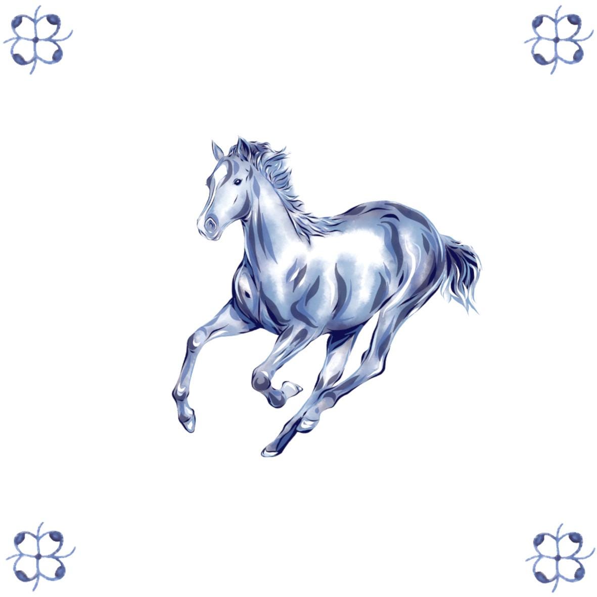 Delft Blue Ceramic Tile- Horse︱Bathroom Tile, Splashback, Kitchen Tiles, Modern Dutch Style