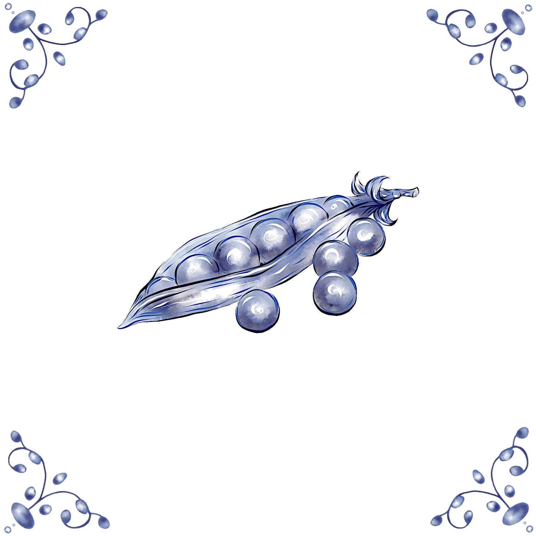 Delft Blue Ceramic Tile- Pea Pod︱Bathroom Tile, Splashback, Kitchen Tiles, Modern Dutch Style
