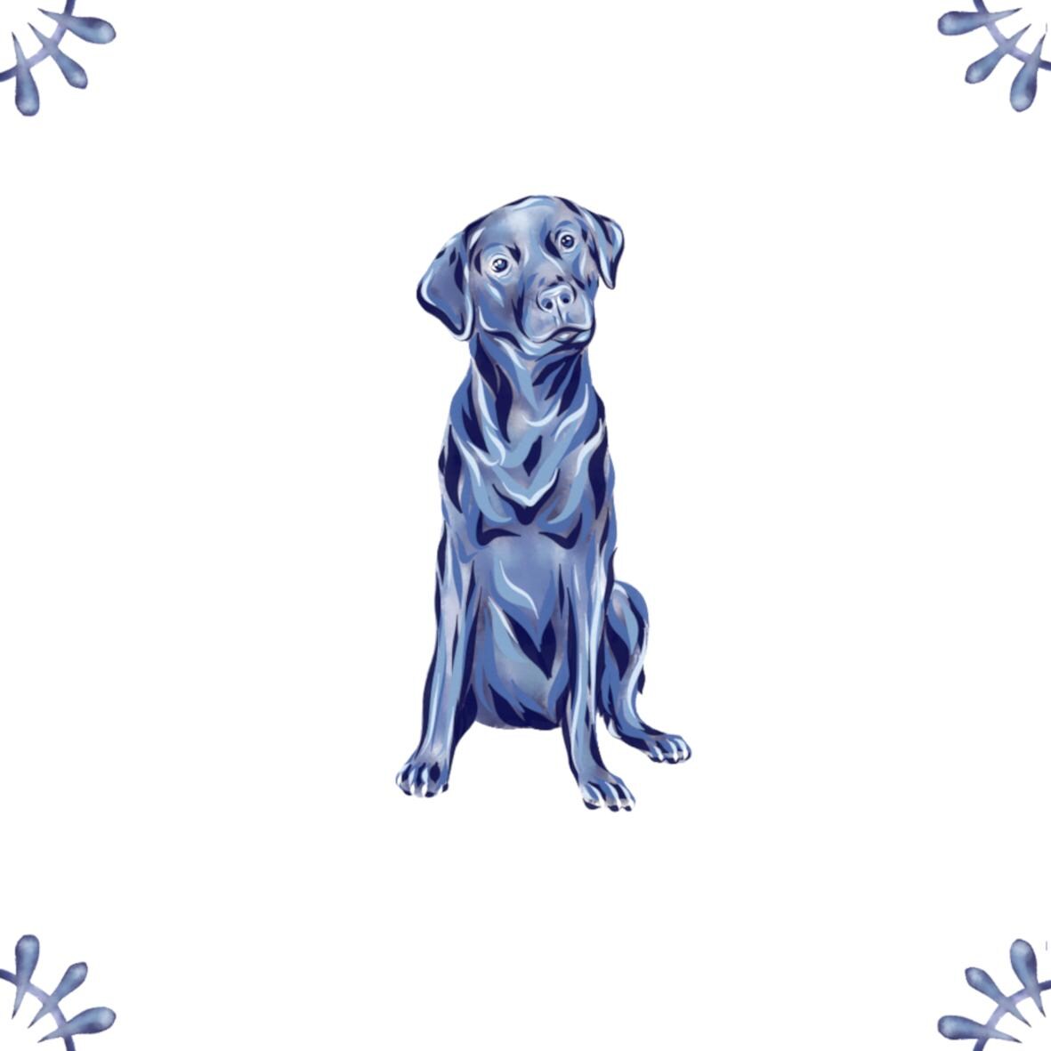 Delft Blue Ceramic Tile- Black Labrador Dog︱Bathroom Tile, Splashback, Kitchen Tiles, Modern Dutch Style