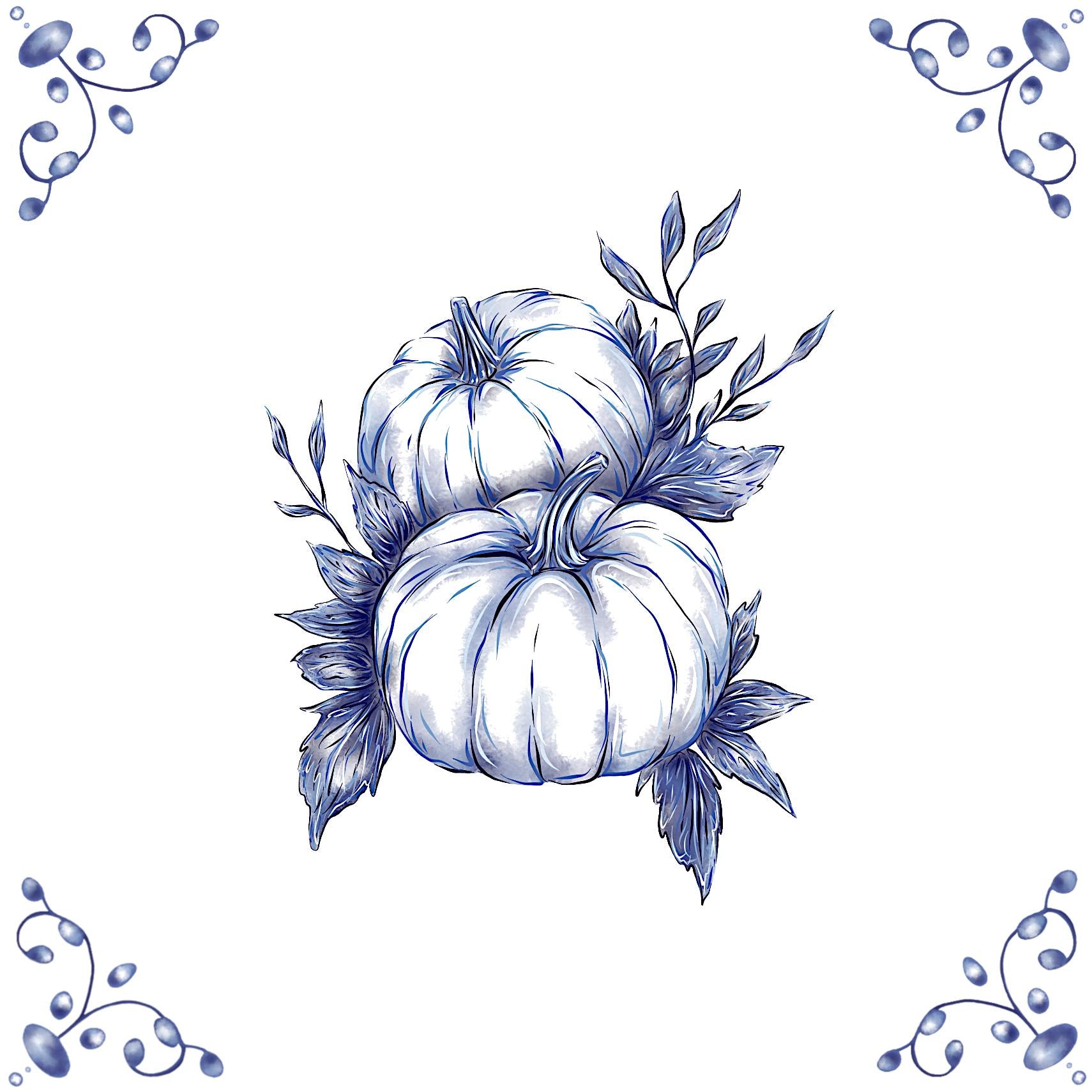 Delft Blue Ceramic Tile- Pumpkins︱Bathroom Tile, Splashback, Kitchen Tiles, Modern Dutch Style
