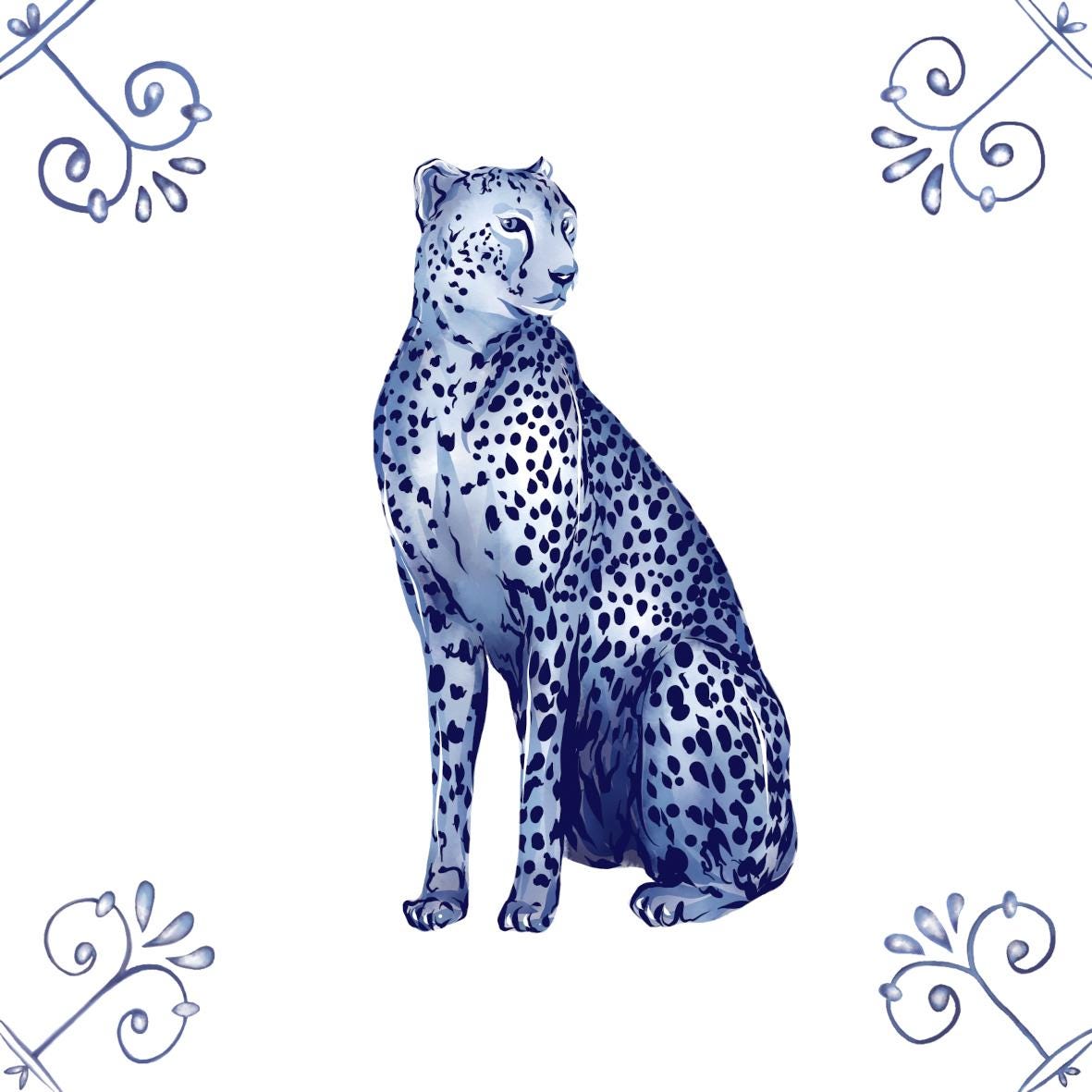 Delft Blue Ceramic Tile- Cheetah︱Bathroom Tile, Splashback, Kitchen Tiles, Modern Dutch Style