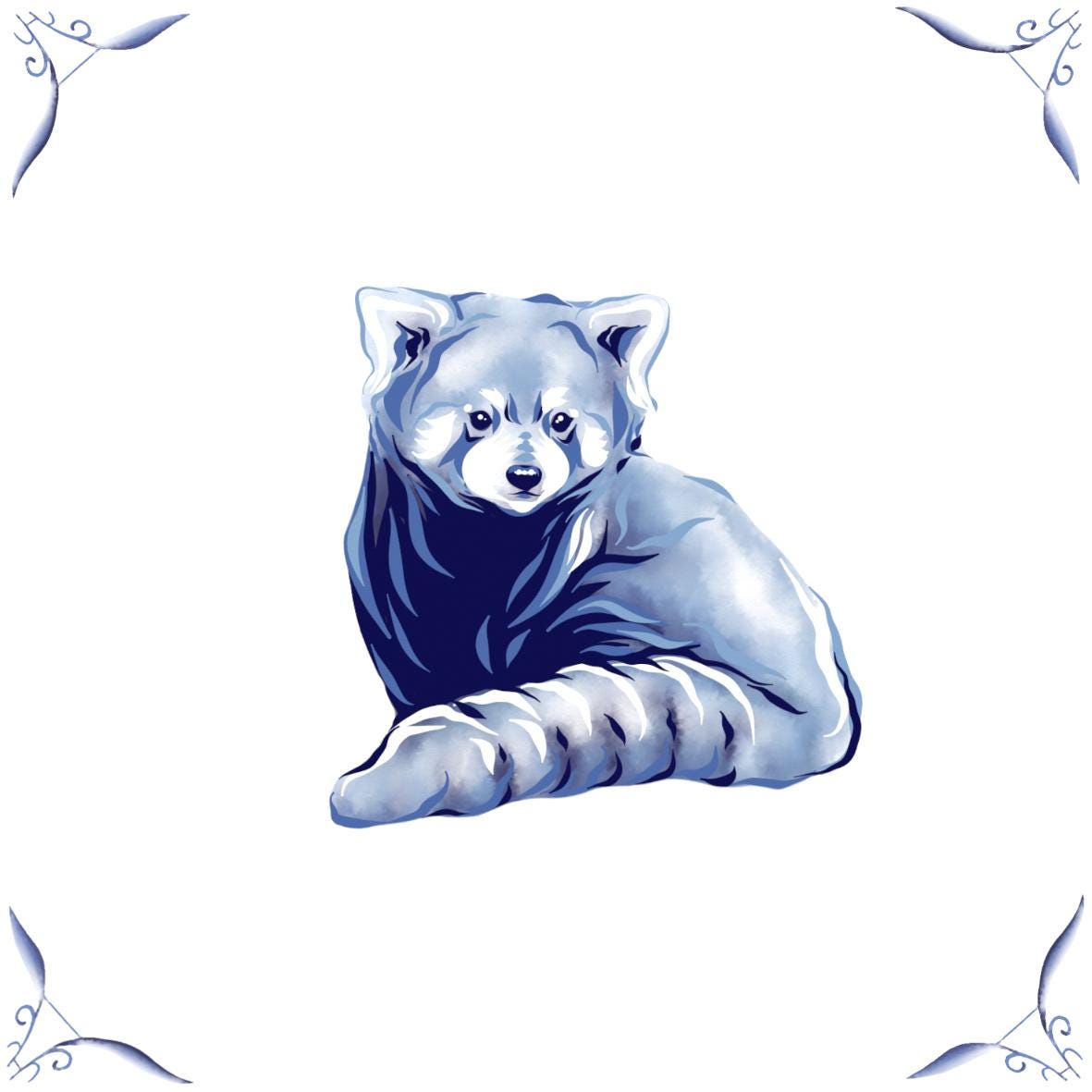 Delft Blue Ceramic Tile- Red Panda︱Bathroom Tile, Splashback, Kitchen Tiles, Modern Dutch Style