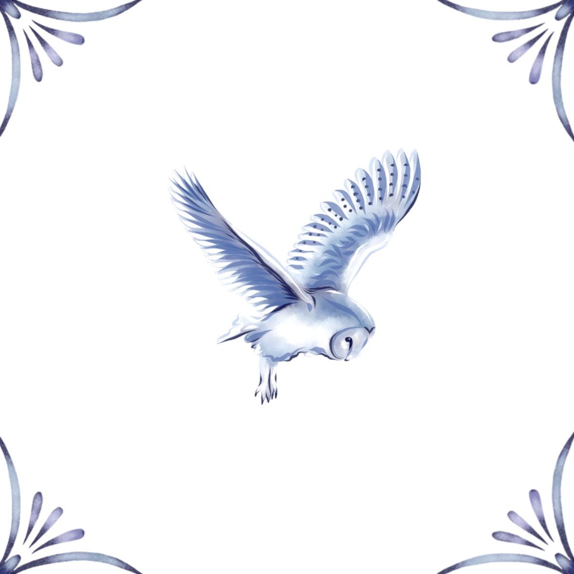 Delft Blue Ceramic Tile- Barn Owl︱Bathroom Tile, Splashback, Kitchen Tiles, Modern Dutch Style