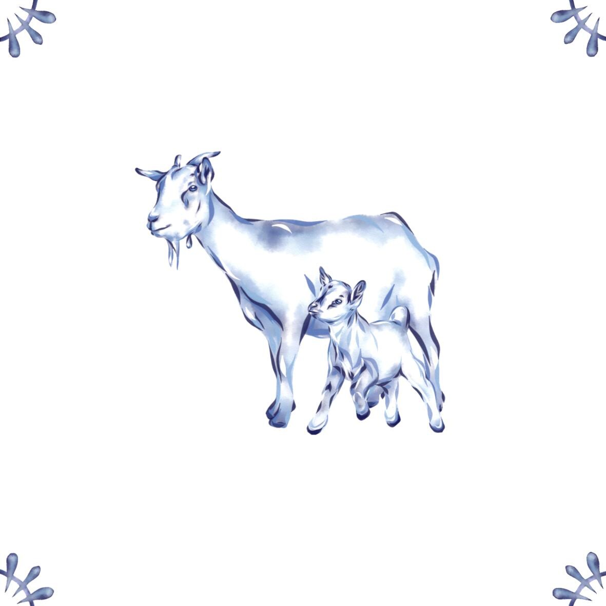 Delft Blue Ceramic Tile- Goat and Kid︱Bathroom Tile, Splashback, Kitchen Tiles, Modern Dutch Style