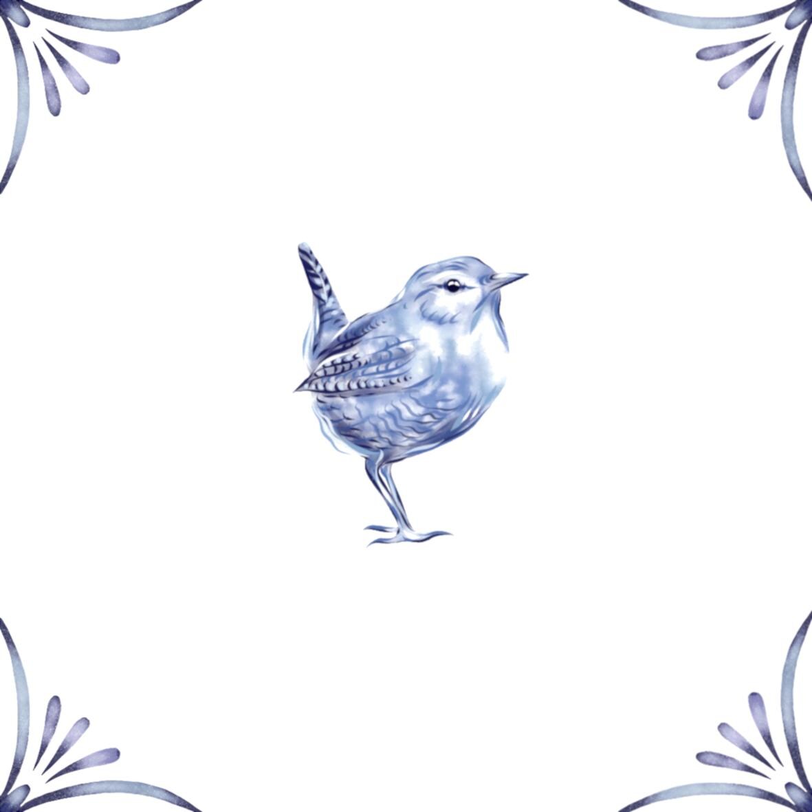 Delft Blue Ceramic Tile- Wren︱Bathroom Tile, Splashback, Kitchen Tiles, Modern Dutch Style