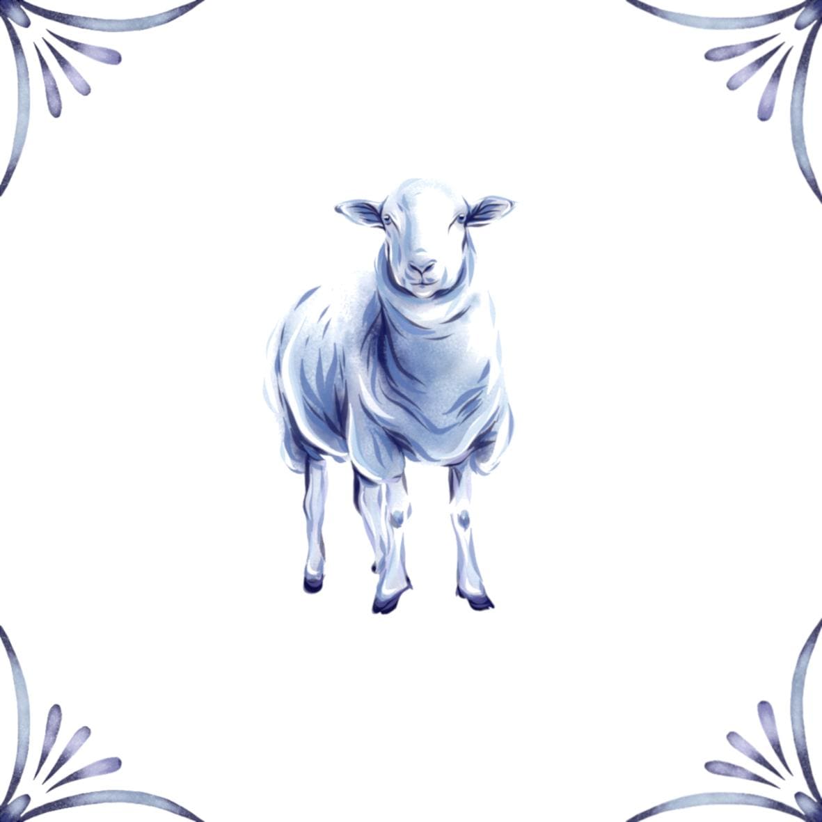 Delft Blue Ceramic Tile- Sheep︱Bathroom Tile, Splashback, Kitchen Tiles, Modern Dutch Style