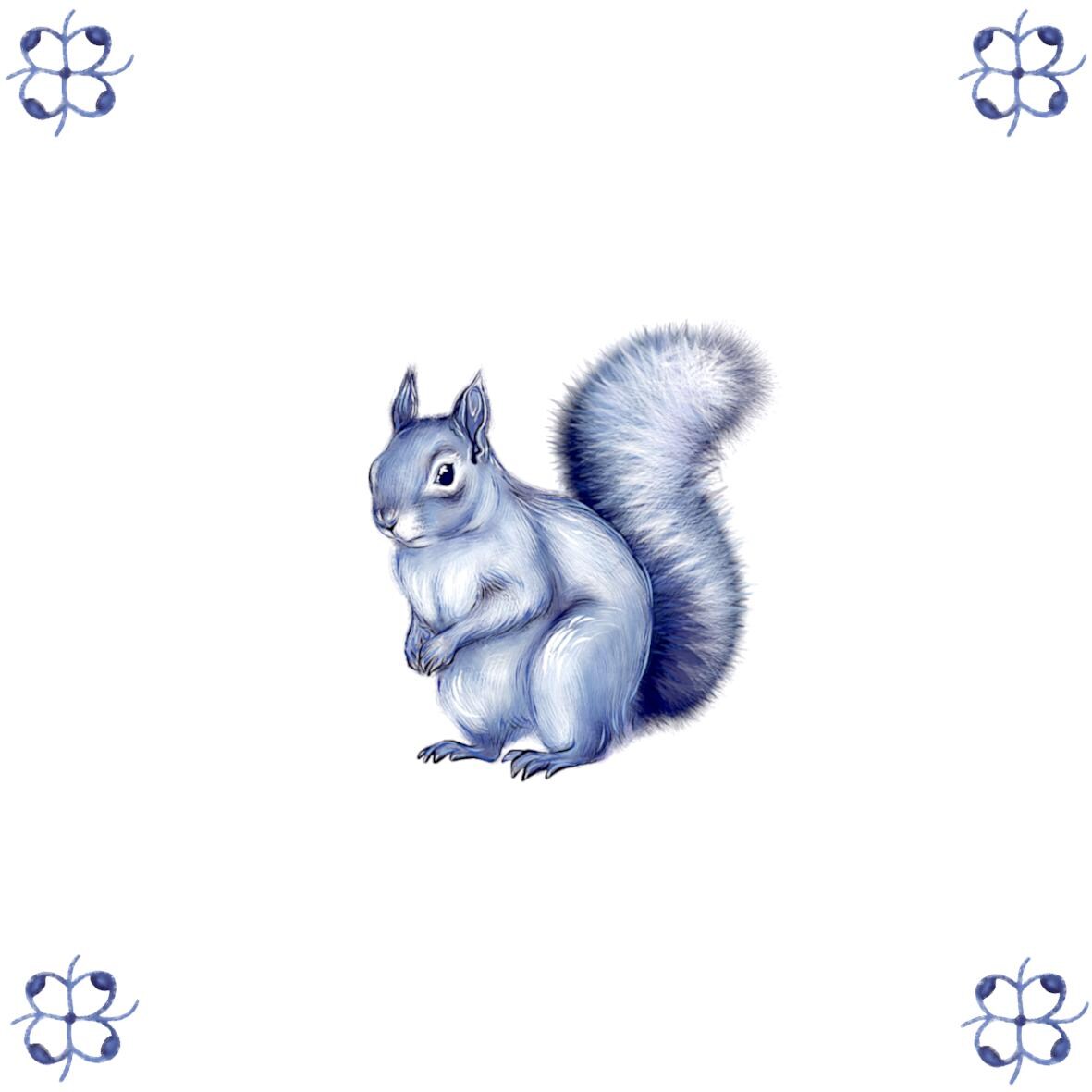 Delft Blue Ceramic Tile- Squirrel︱Bathroom Tile, Splashback, Kitchen Tiles, Modern Dutch Style