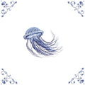 Delft Blue Ceramic Tile- Jellyfish︱Bathroom Tile, Splashback, Kitchen Tiles, Modern Dutch Style