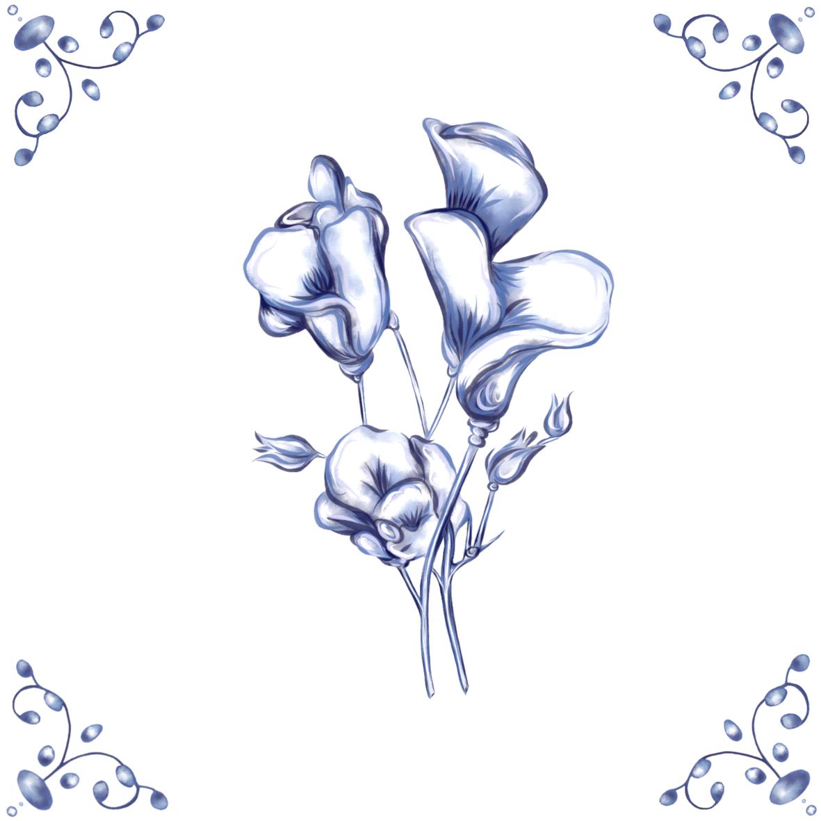 Delft Blue Ceramic Tile- Sweet Pea︱Bathroom Tile, Splashback, Kitchen Tiles, Modern Dutch Style