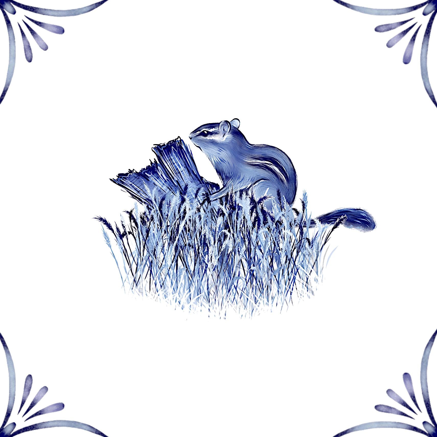 Delft Blue Ceramic Tile- Chipmunk︱Bathroom Tile, Splashback, Kitchen Tiles, Modern Dutch Style